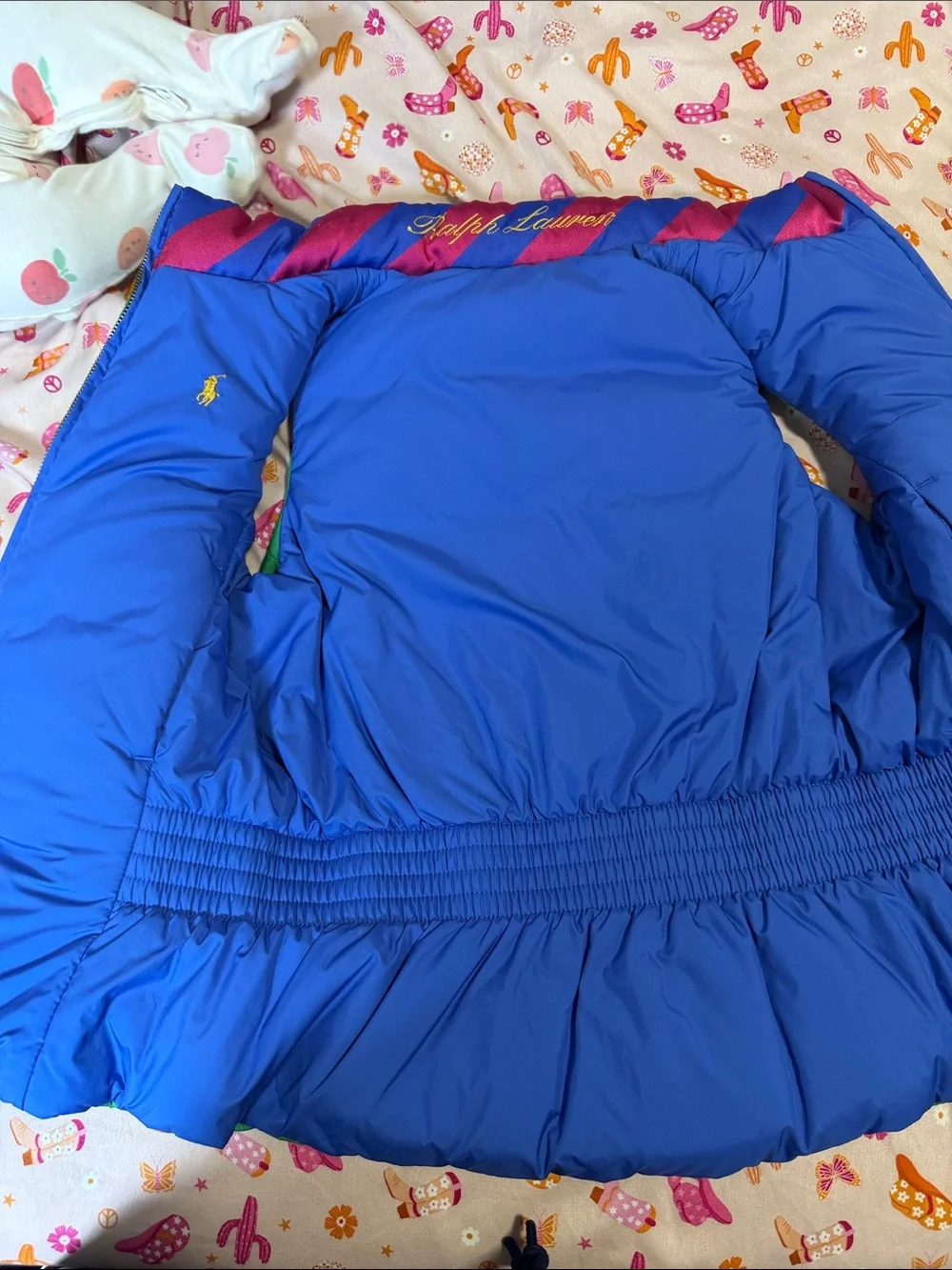 Ralph Lauren Green Quilted Puffer Vest with Pink Pony